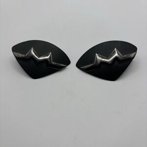 Vintage 80s BlackMonet Metal Metalic Matrix Oversized Clip On Huggie‎ Earrings